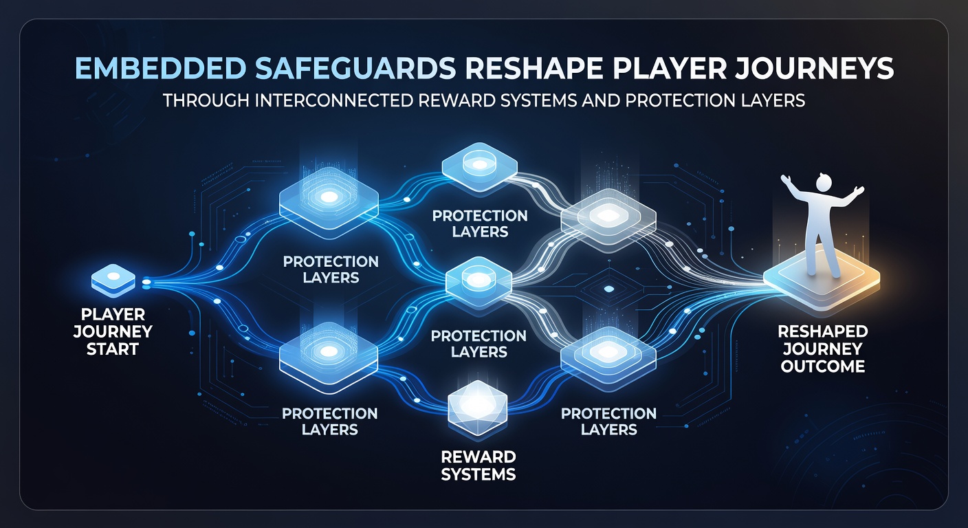 Digital interface showing interconnected reward and safeguard elements in a gaming platform