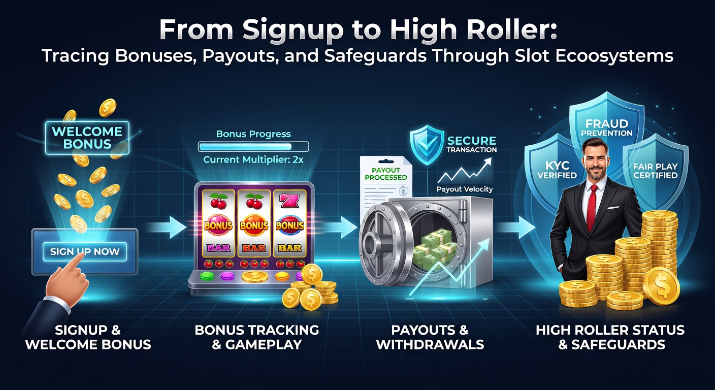 Dynamic graphic of a slot payout flowchart, from bonus wagering to VIP express withdrawals, overlaid with shield icons for security features