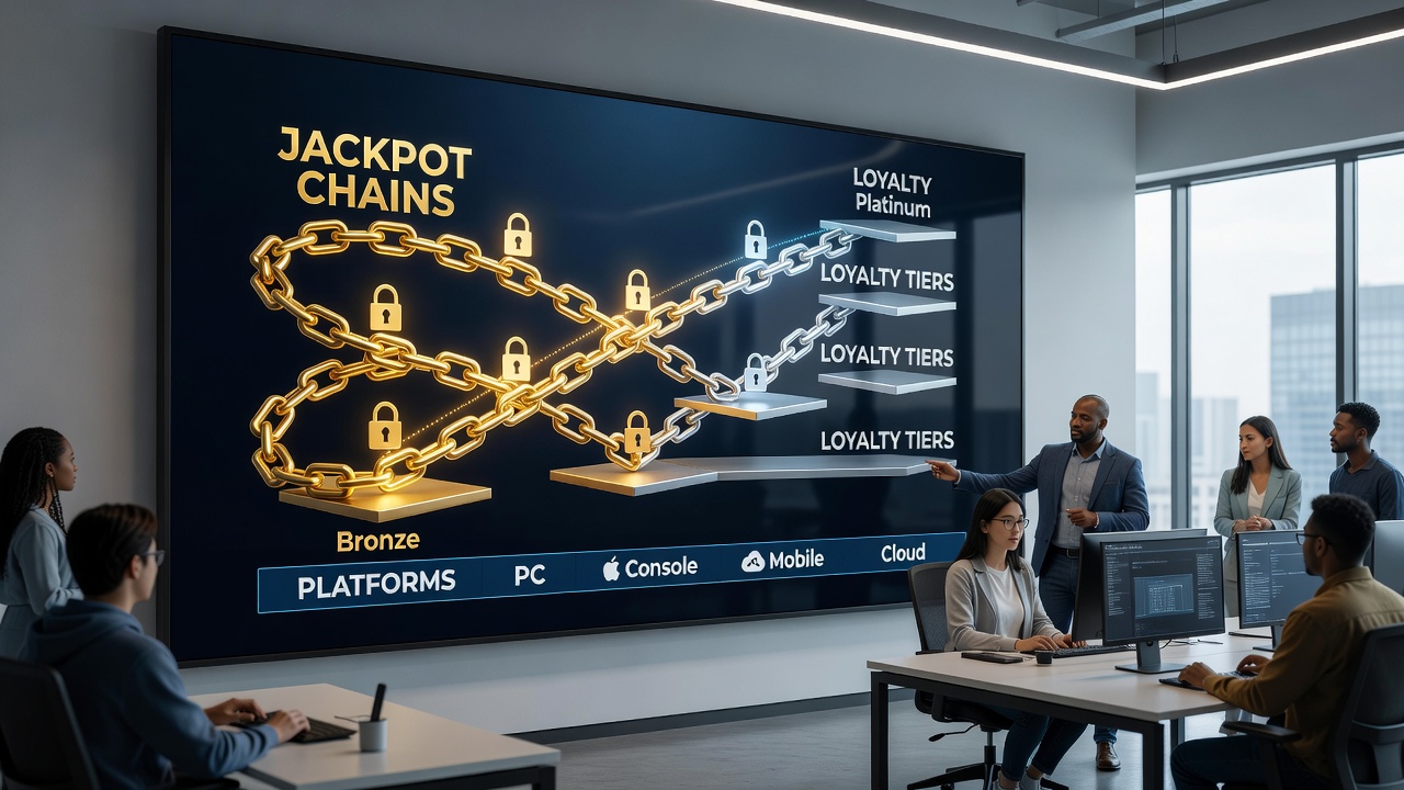 Mobile and desktop screens displaying synchronized loyalty tier progress with embedded jackpot protection indicators