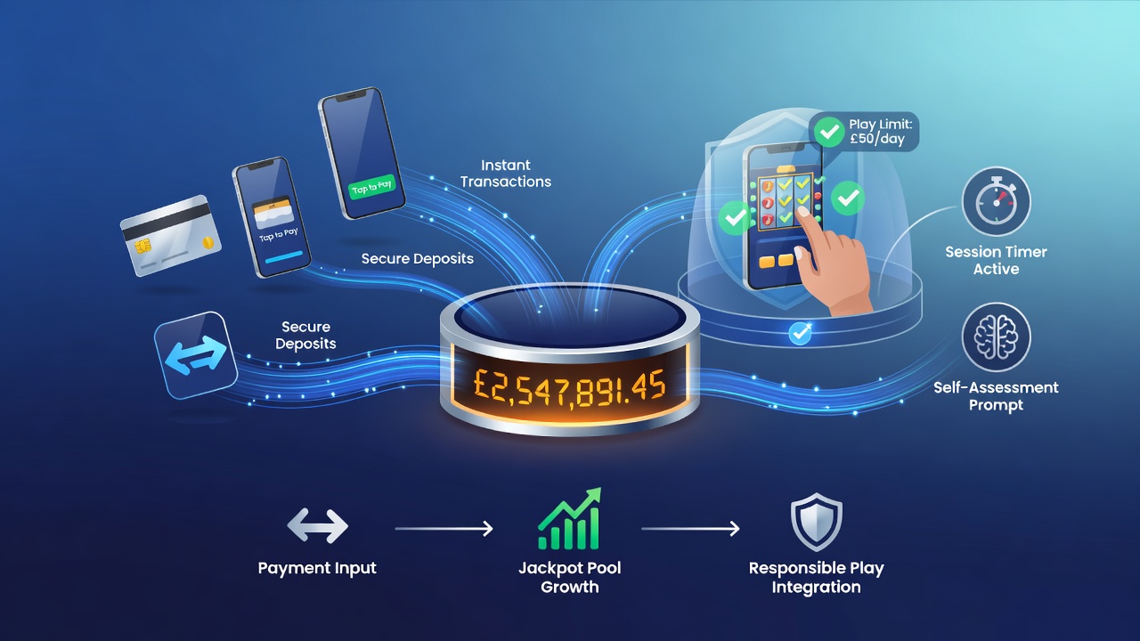 Responsible gaming dashboard displaying deposit limits alongside progressive jackpot contribution tracking
