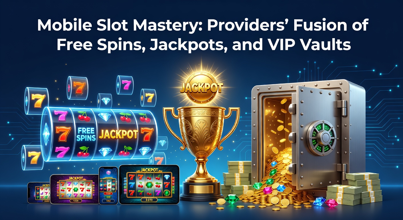 Vibrant mobile slot interface showcasing spinning reels with free spin bonuses, jackpot counters, and a glowing VIP vault icon