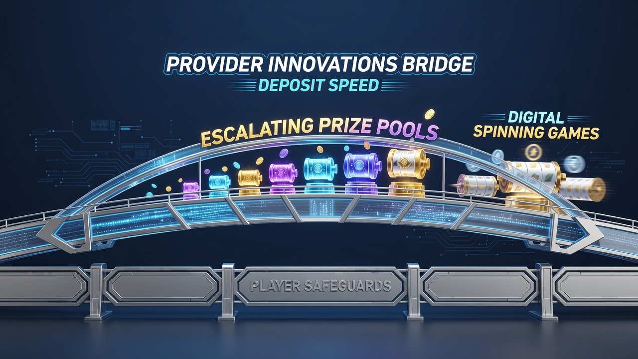 Digital spinning game interface showing fast deposit options and progressive jackpot meters