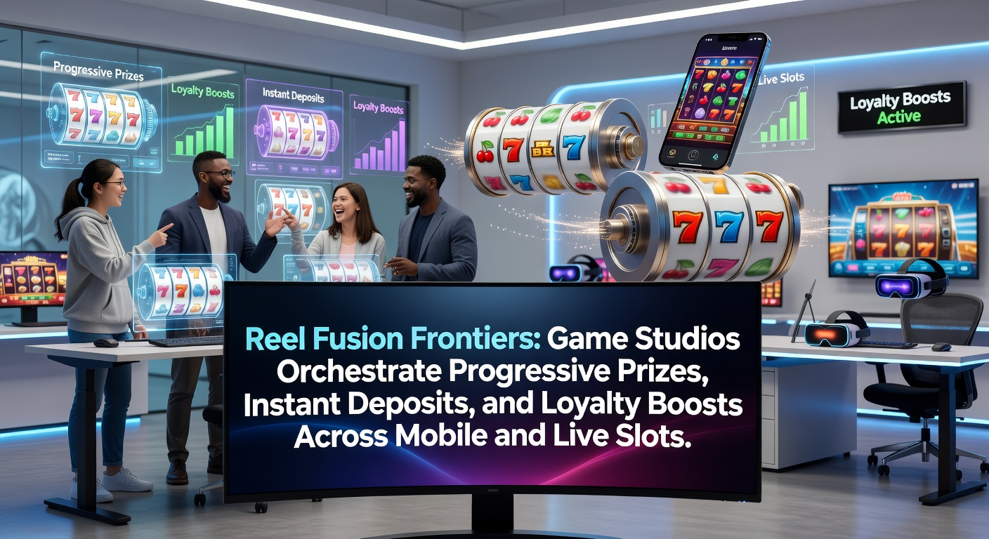 Vibrant slot reels merging digital mobile interfaces with live dealer action, highlighting progressive jackpot counters and loyalty reward icons