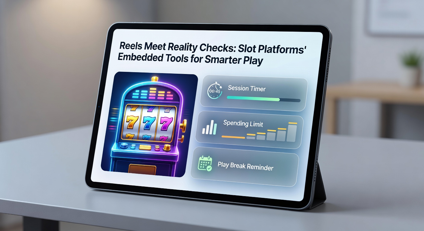 Close-up of a mobile slot app interface with overlaid reality check popup, deposit limit slider, and self-exclusion timer visible